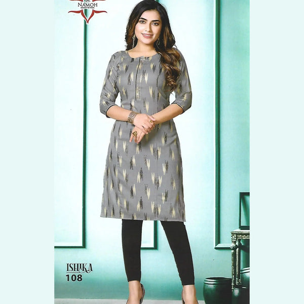 Daily Wear Kurti For Girls With High Quality Reyon And Foil Print ( Grey )