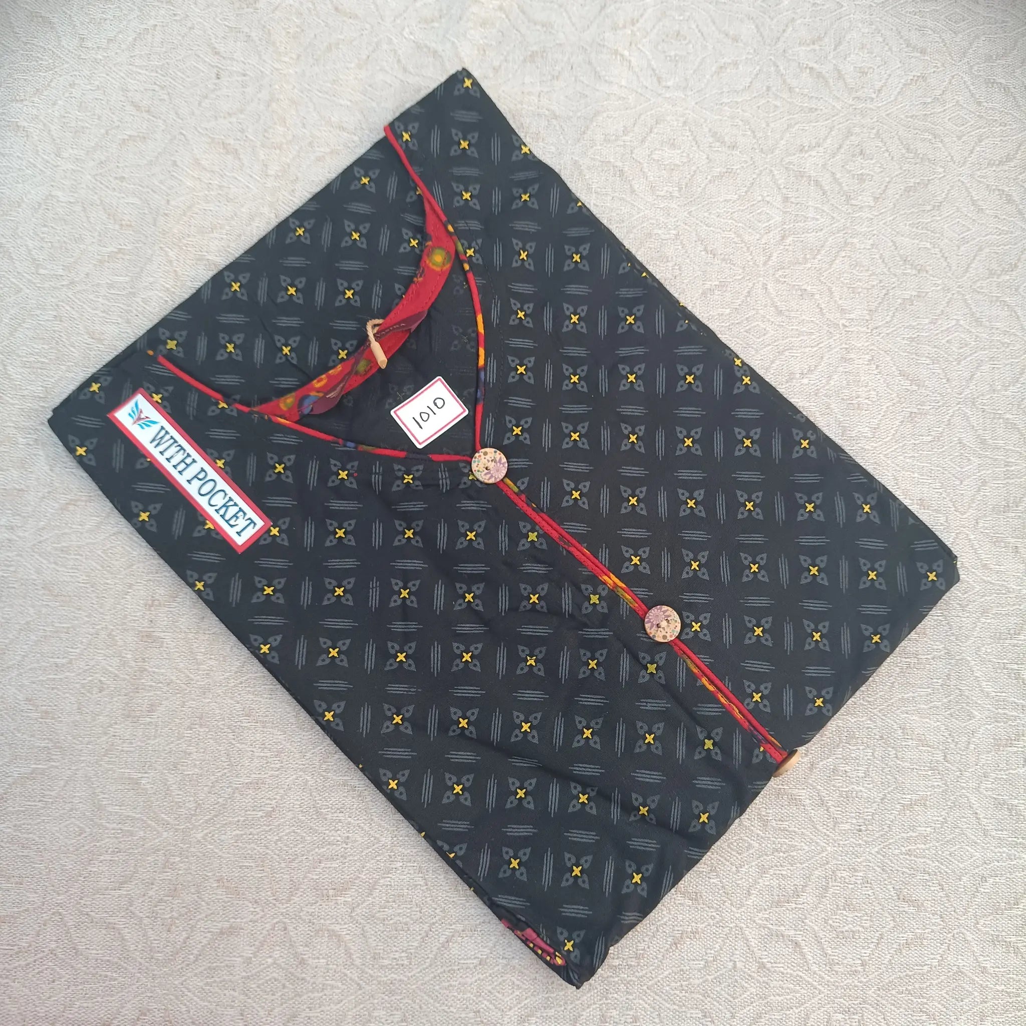 Stunning Black V Neck Straight Cut Kurti with Handy Side Pocket Main image