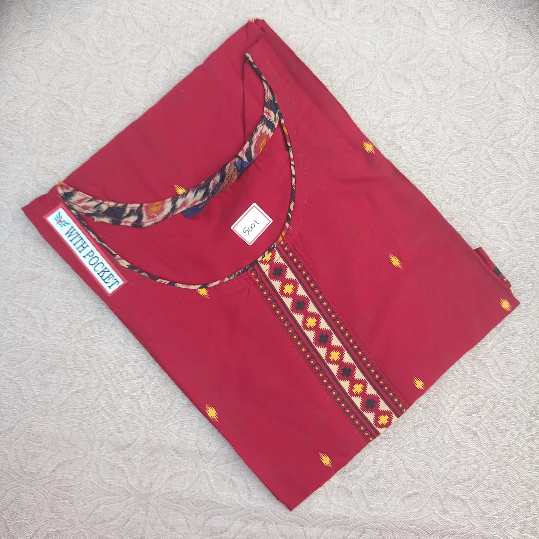 Gorgeous Bright Maroon Straight Cut Kurti with Stylish Side Pocket Main image
