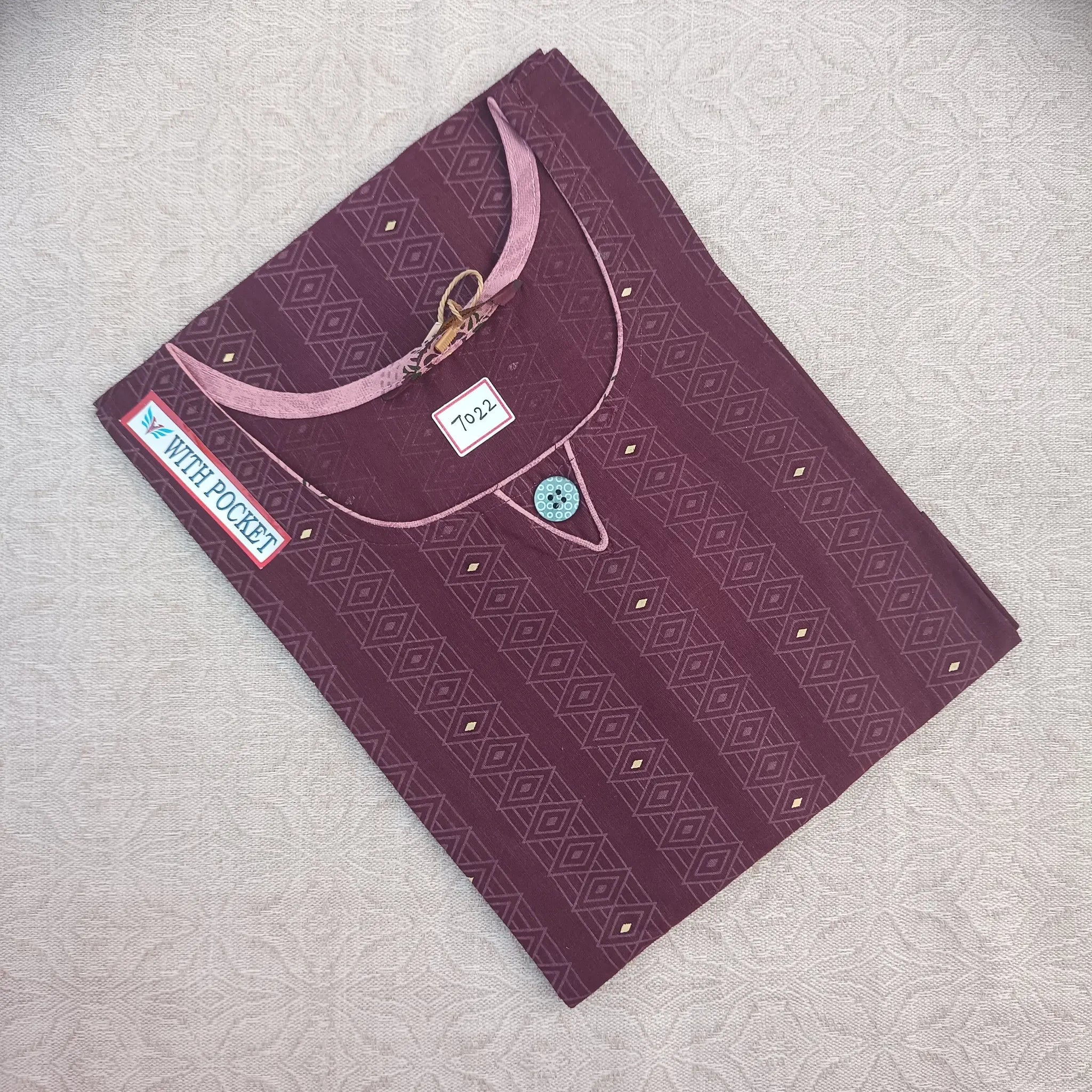 Unique Purple Brown Straight Cut Kurti with Practical Side Pocket