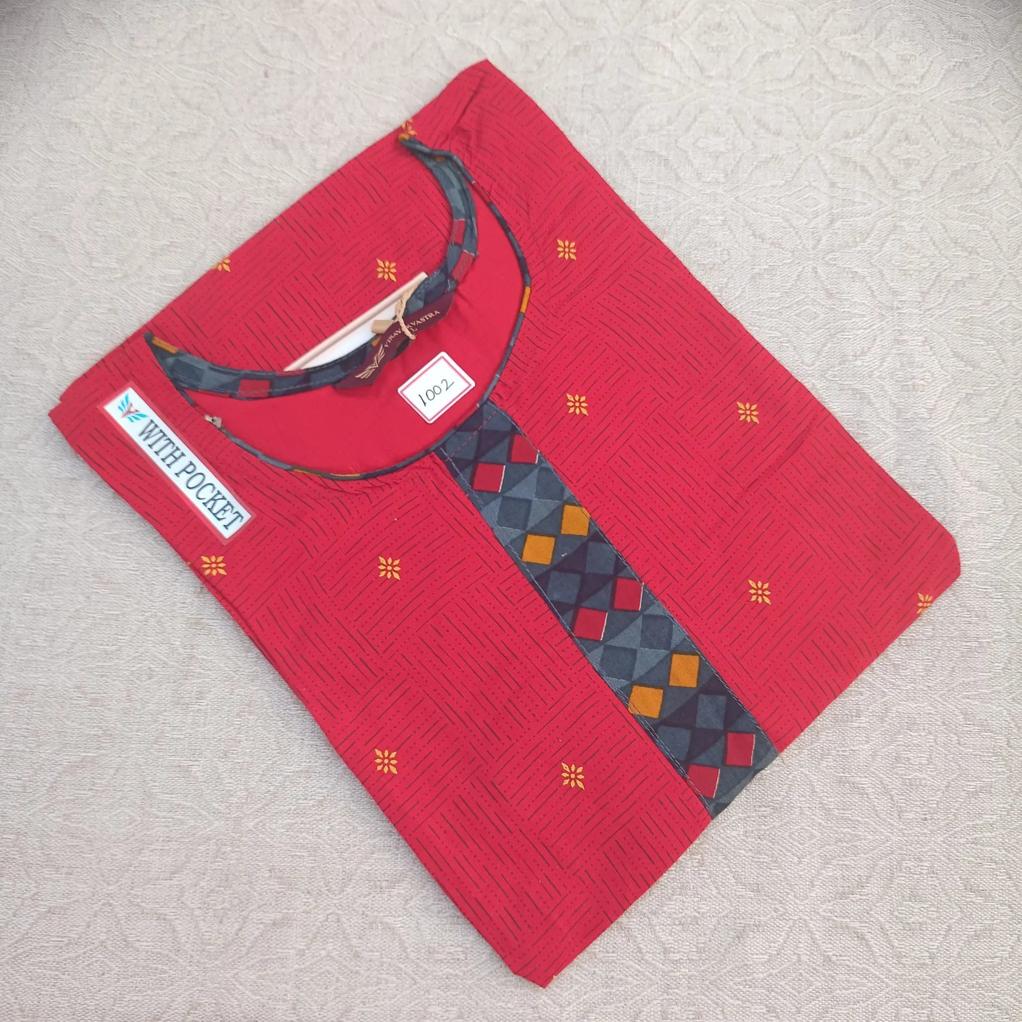 Vibrant Persian Red Straight Cut Kurti with a Functional Side Pocket Main image