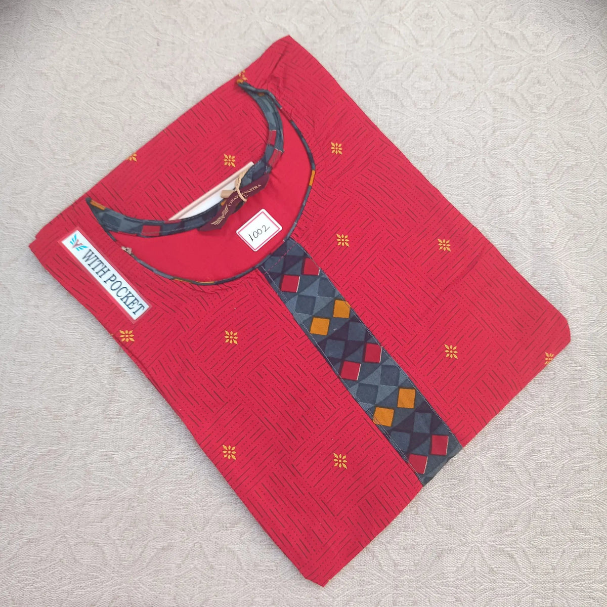 Vibrant Persian Red Straight Cut Kurti with a Functional Side Pocket