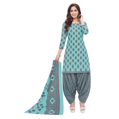 Cotton Bluish Cyan Top with Tealish Blue Patilaya Pant and Dupatta 