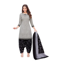 Boat Neck Keyhole Grey Top with Black Floral Patilaya Pant and Dupatta