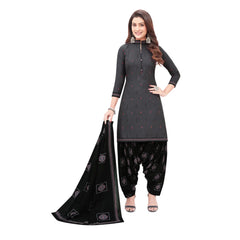 Cotton Coller Neck Carbon Grey Top with Black Patiala Pant and Dupatta