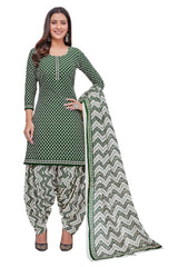 Versital Cotton Dark Green U Neck Top with Pearl Bush Patilaya Pant and Dupatta(Readymade/Stitched). - Bavis Clothing