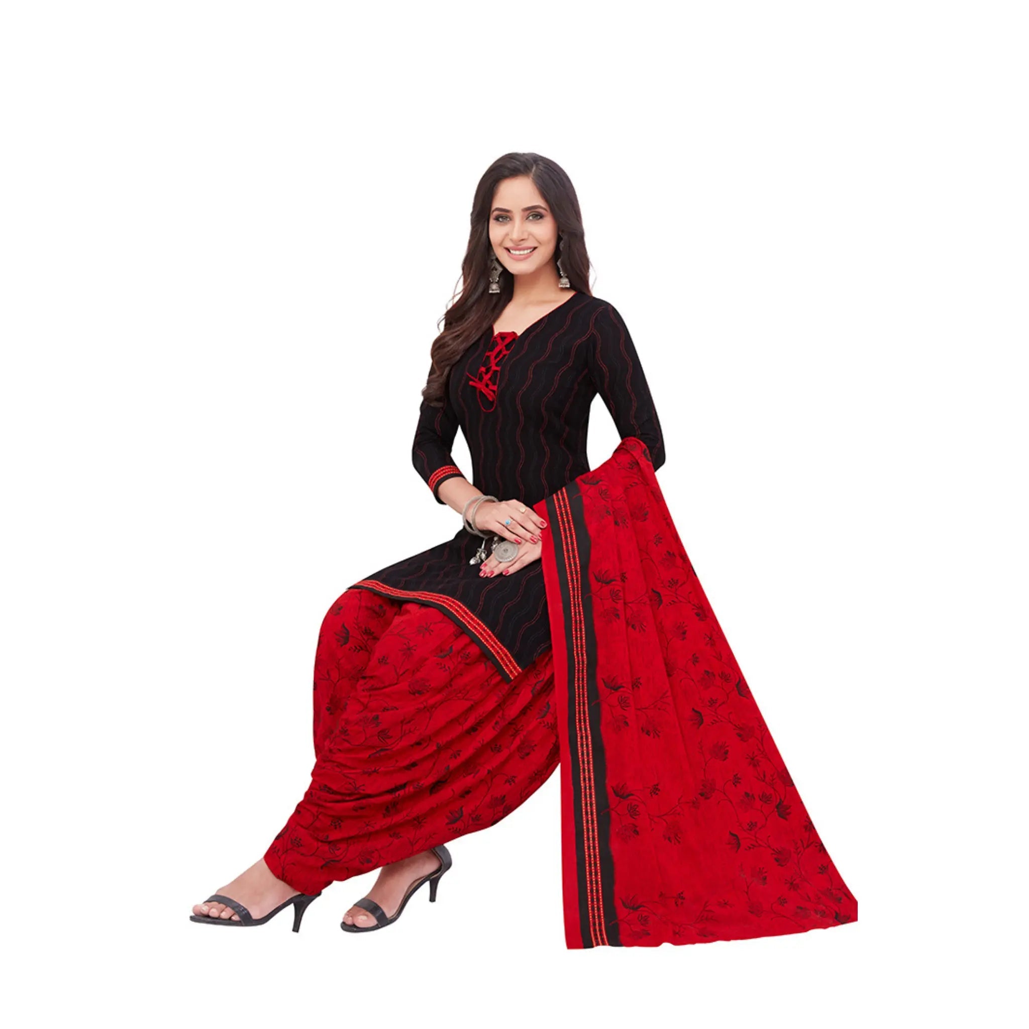 Versital Cotton Magenta Top with Red Floral Patilaya Pant and Dupatta Main image