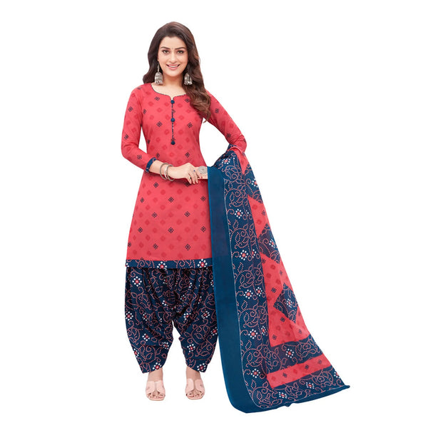 Cotton Sweatheart Warm Pink & Navy Blue Patilaya Pant and Dupatta