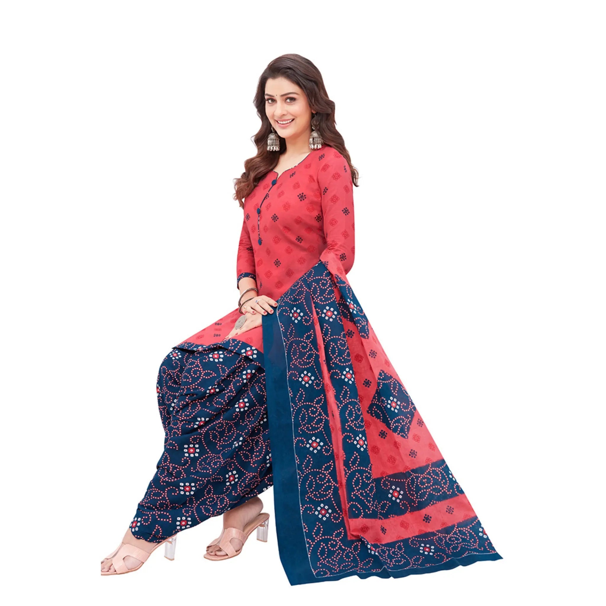 Cotton Sweatheart Warm Pink & Navy Blue Patilaya Pant and Dupatta Main image