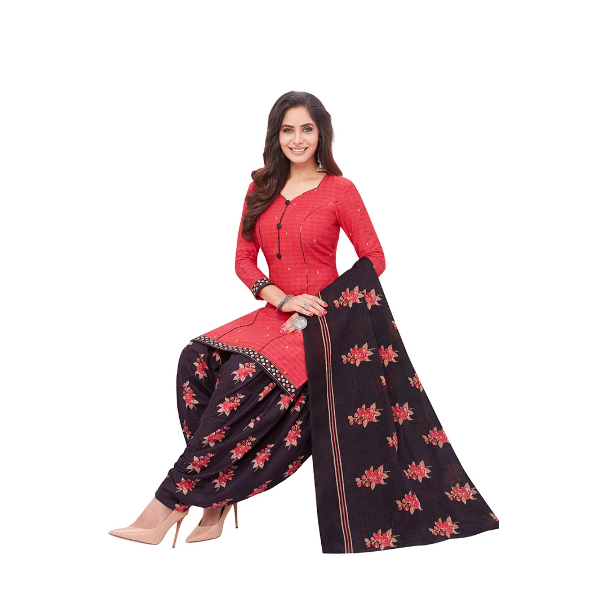Cotton Carmine Pink Top with Magenta Patilaya Pant and Cotton Dupatta Main image