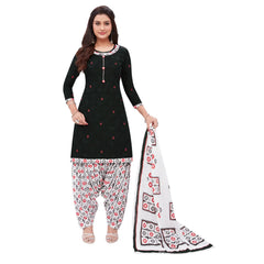 Cotton U Neck Black Top with Soft Peach Patilaya Pant and  Dupatta