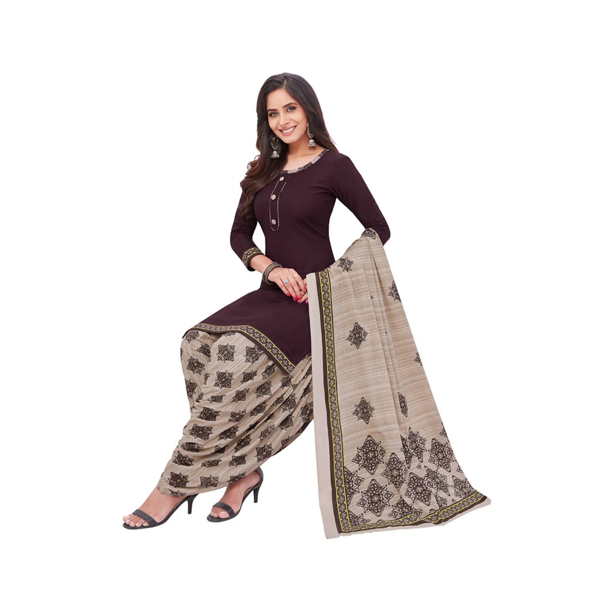 Versital Cotton U Neck Coffee Brown Top and Patilaya Pant Dupatta Main image