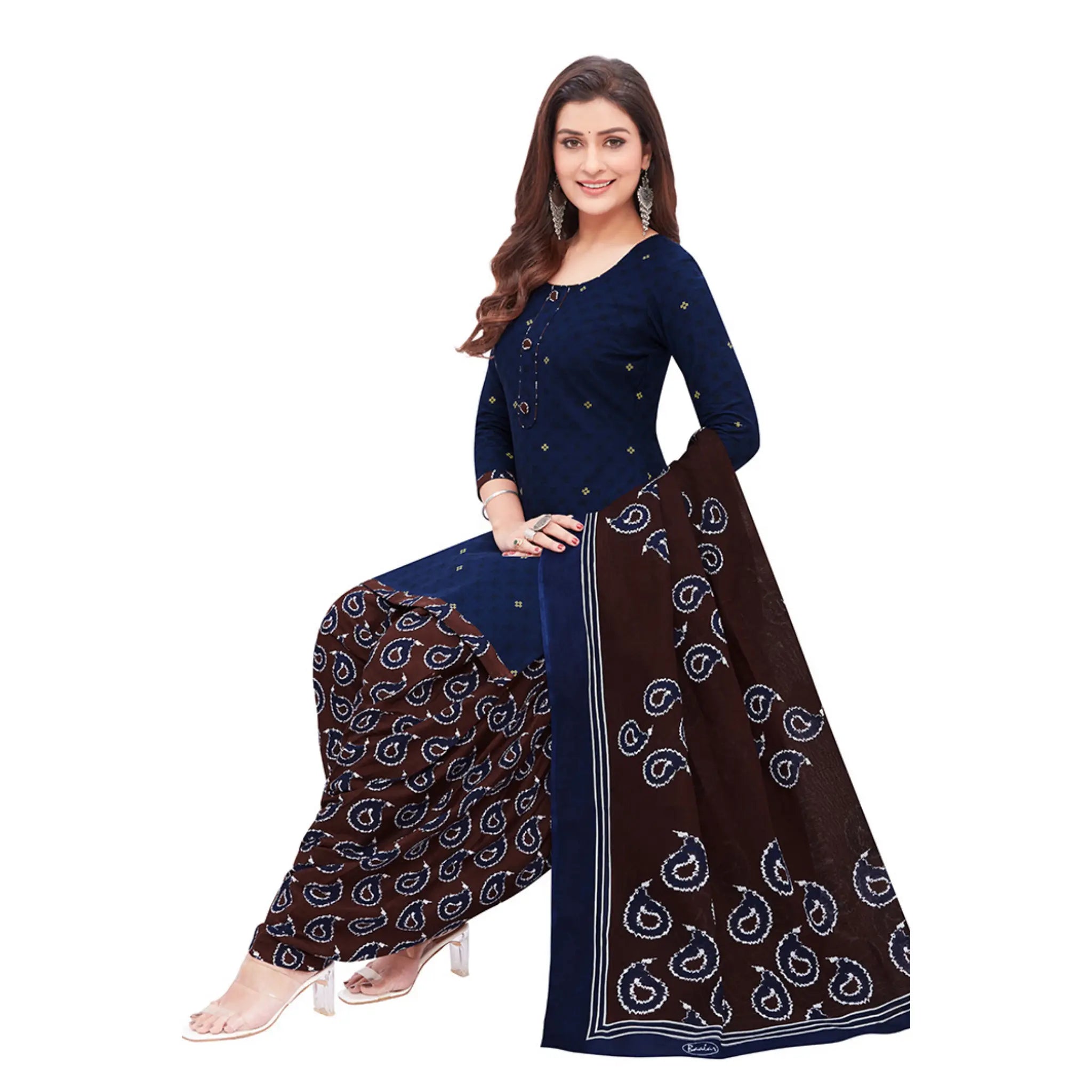 Cotton Dark Pastel Blue Top with Coffee Bean Patilaya Pant and Dupatta Main image