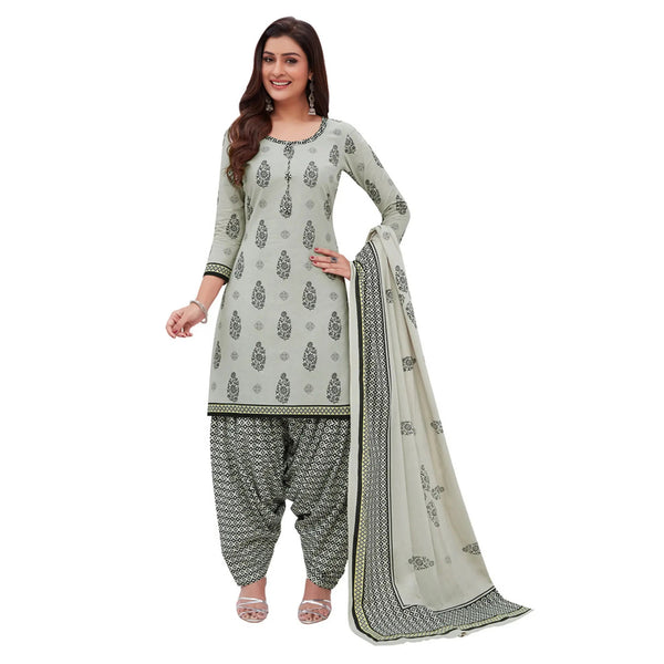 Cotton Pastel Grey Top with Davy Grey Patilaya Pant and Cotton Dupatta