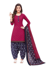 Versital Cotton U Neck Rich Maroon Top with Navy Blue Patilaya Pant and Cotton Dupatta (Readymade/Stitched) - Bavis Clothing