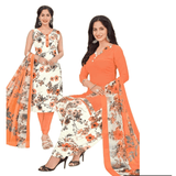 Explore our Vital Orange Churidar Top with White Patiala & Dupatta material set in Bavis Clothing