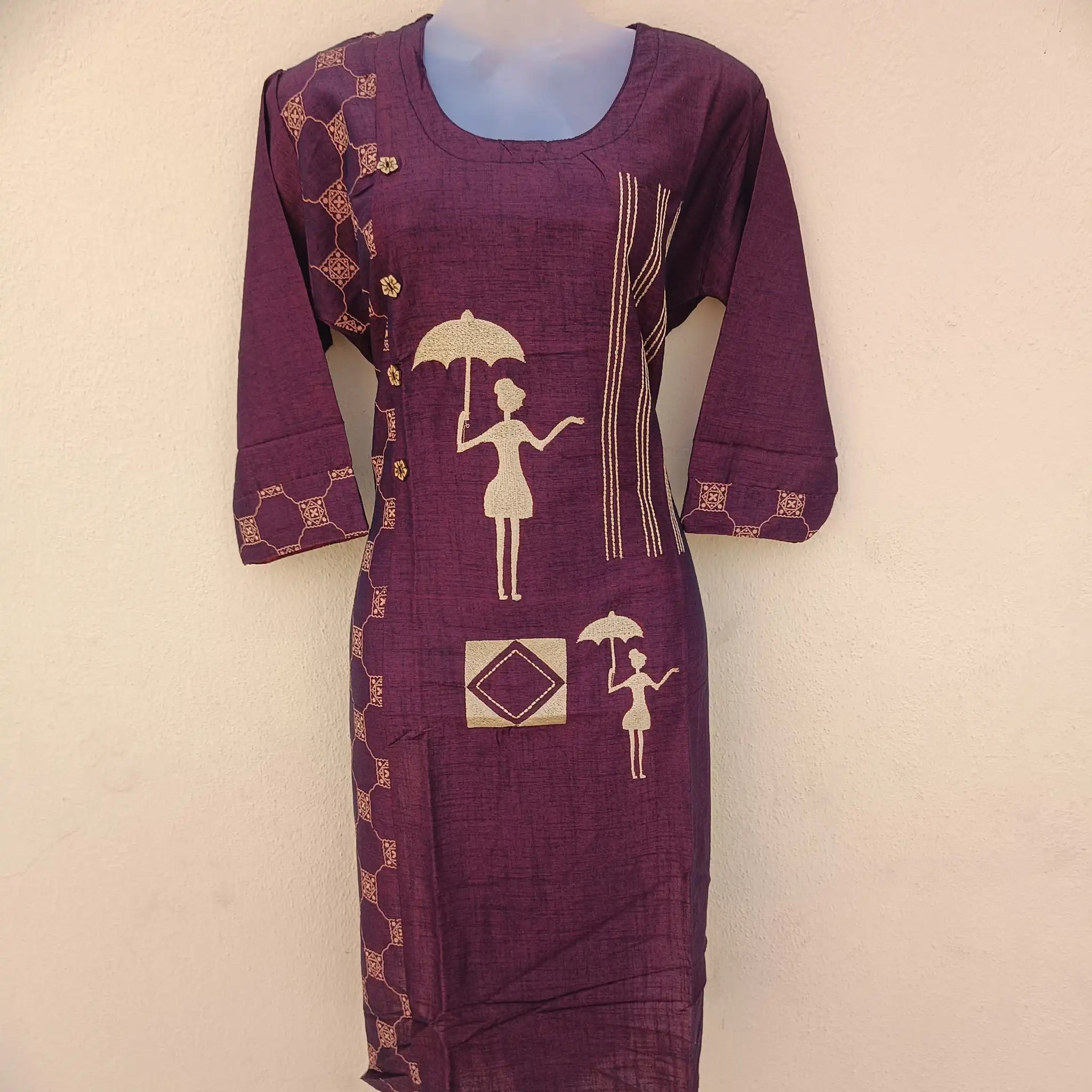 Stunning woman turning heads in wine berry two-tone embroidered kurta for festive flair Main image
