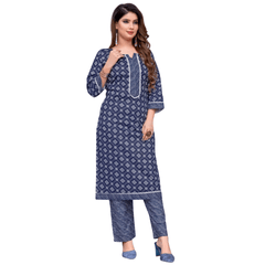 Blue Cotton Kurti with Pant - Buy Online at Affordable Prices! - Bavis Clothing