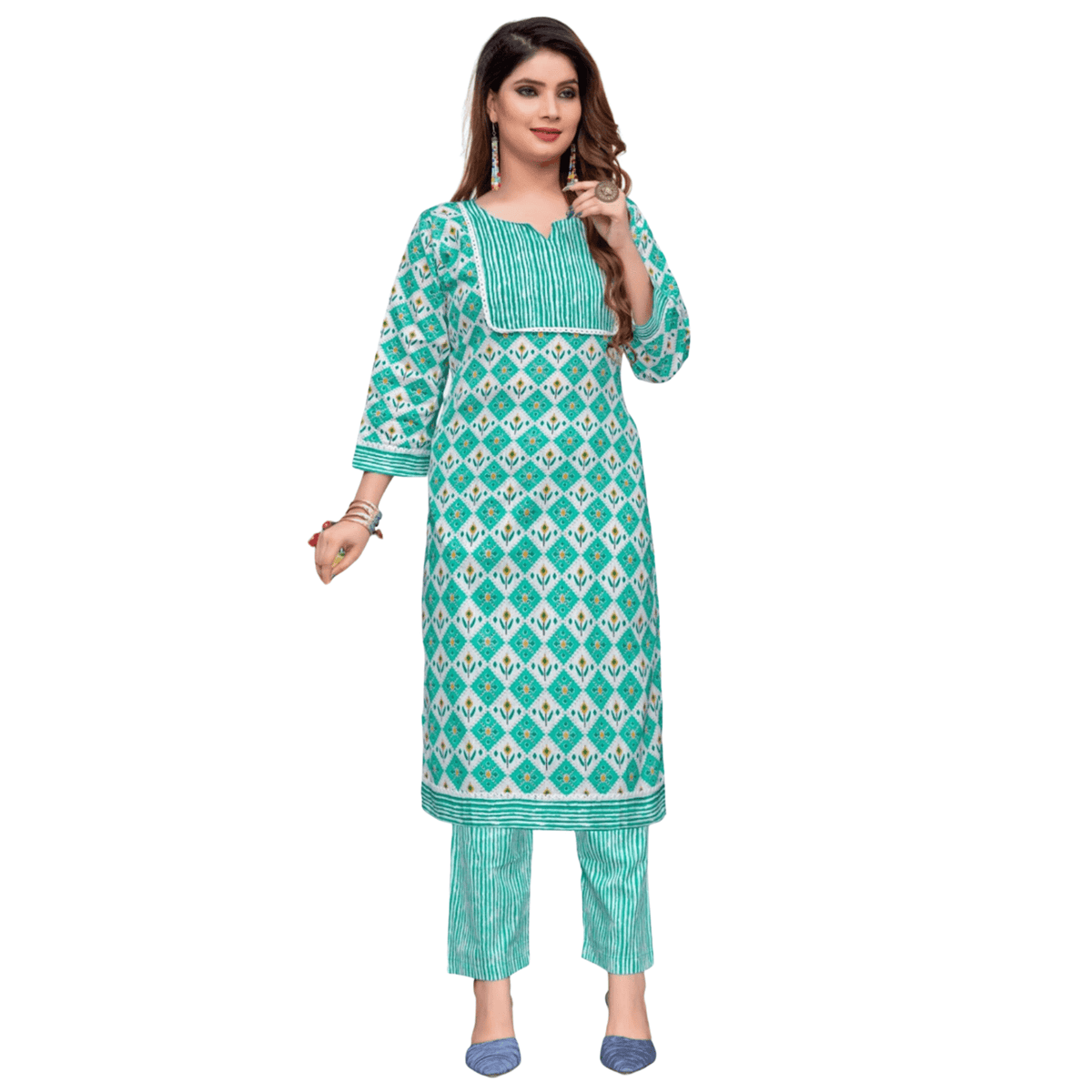 Shop Online for Green Cotton Kurti with Pant for women - Bavis Clothing: Low Price Main image