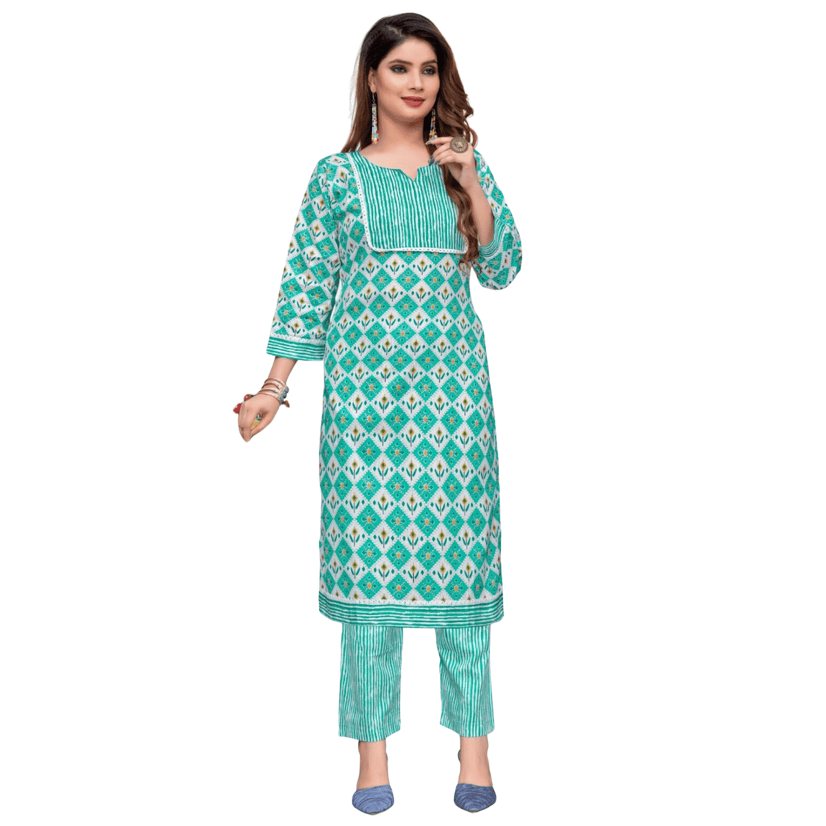 Shop Online for Green Cotton Kurti with Pant for women - Bavis Clothing: Low Price