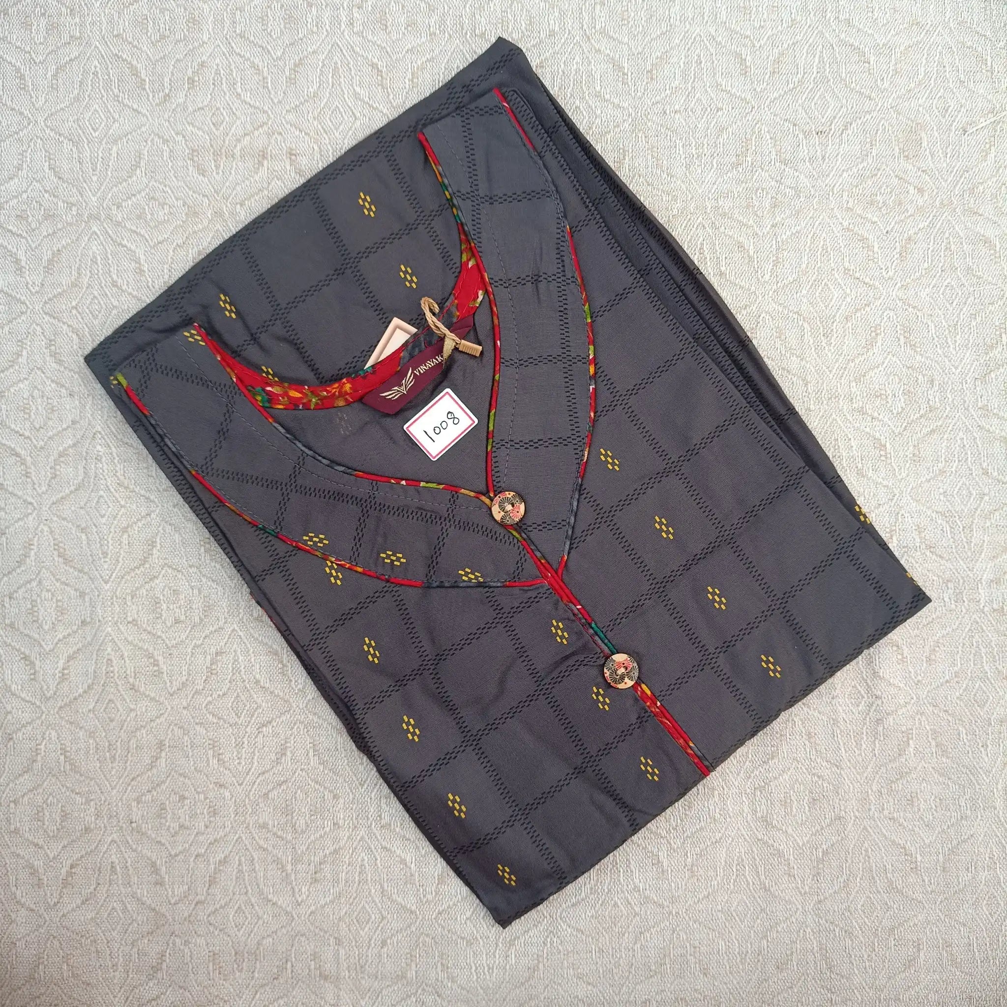 Women's Adorable V Neck Davy Grey Printed Kurti with Side Pocket Main image