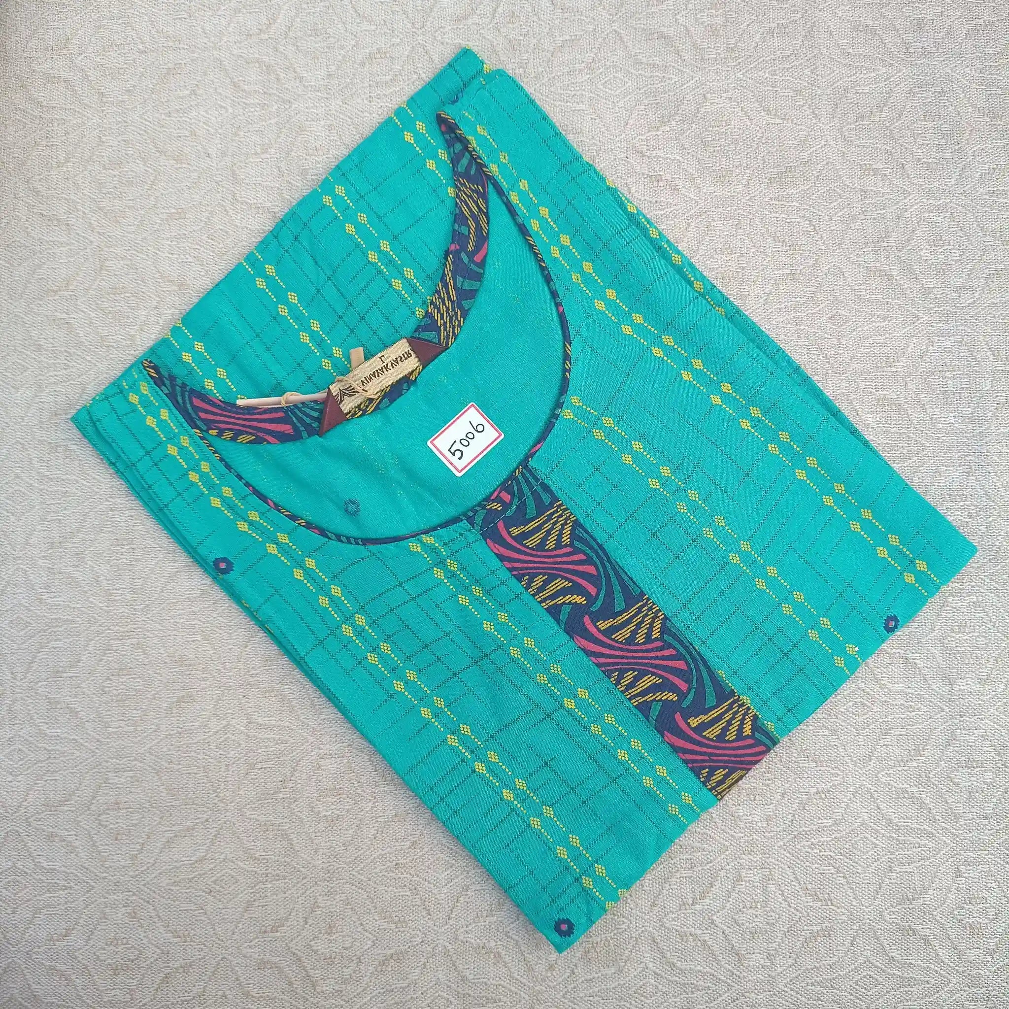 Women's Classic U Neck Persian Green Printed Kurti with Side Pocket Main image