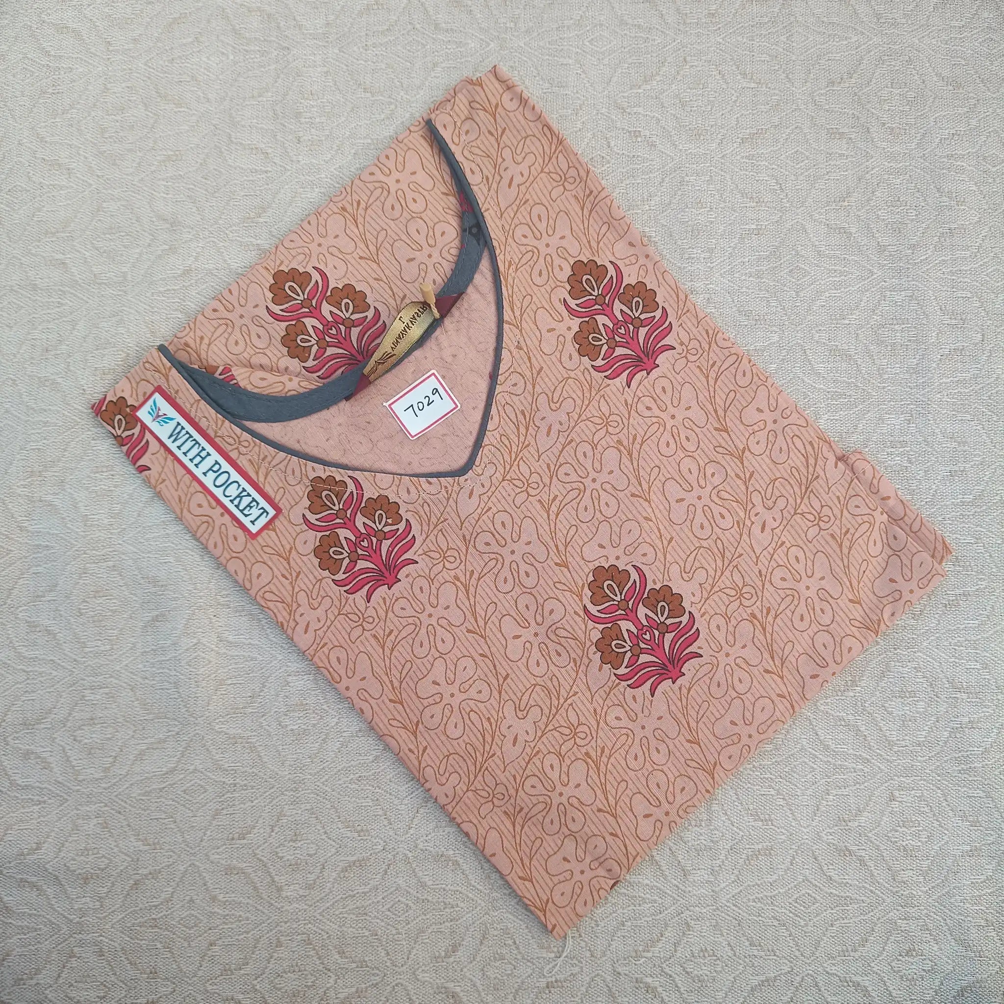 Women's Cute V Neck Pinkish Brown Printed Kurti with Side Pocket Main image