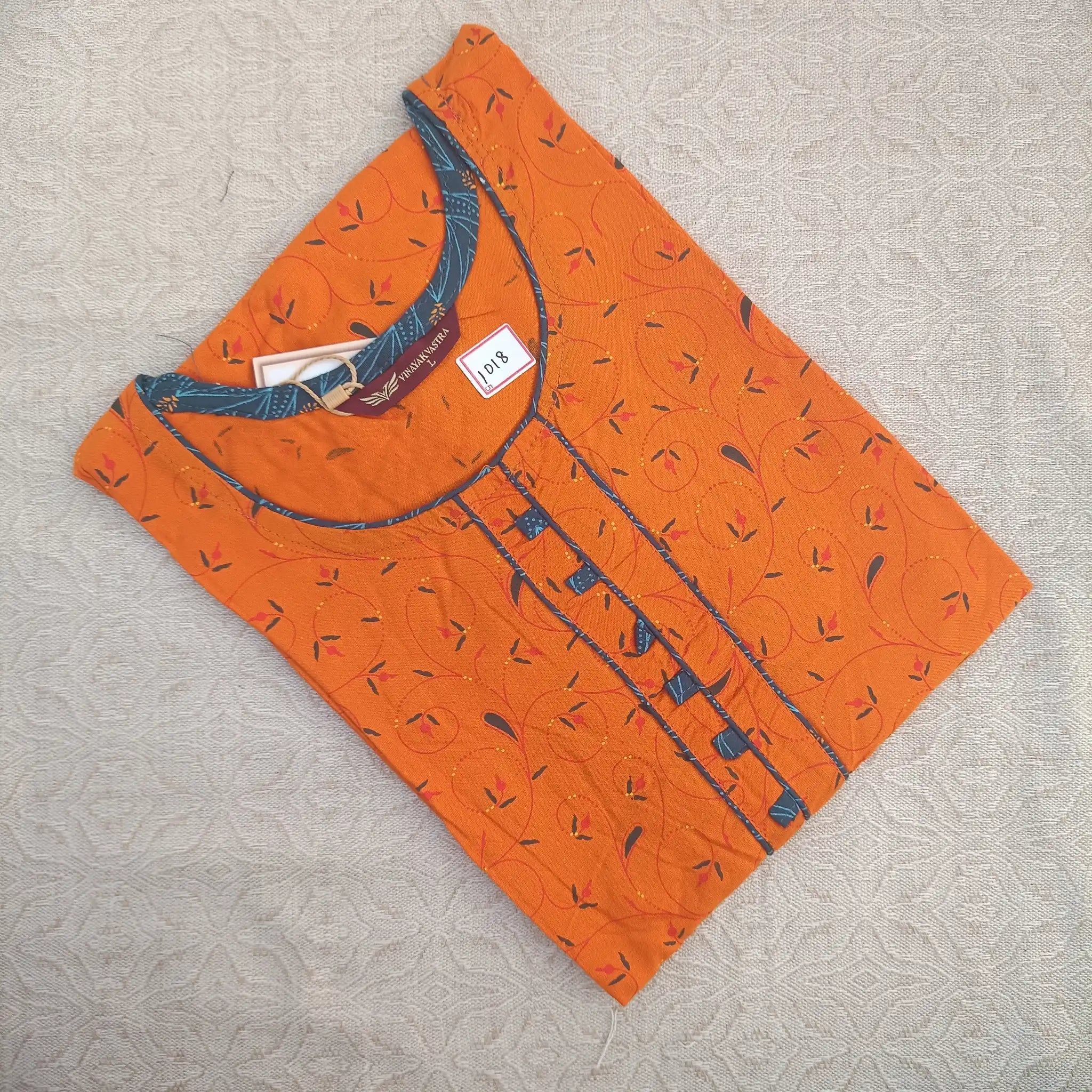 Women's Indemand U Neck Orange Printed Kurti with Side Pocket Main image