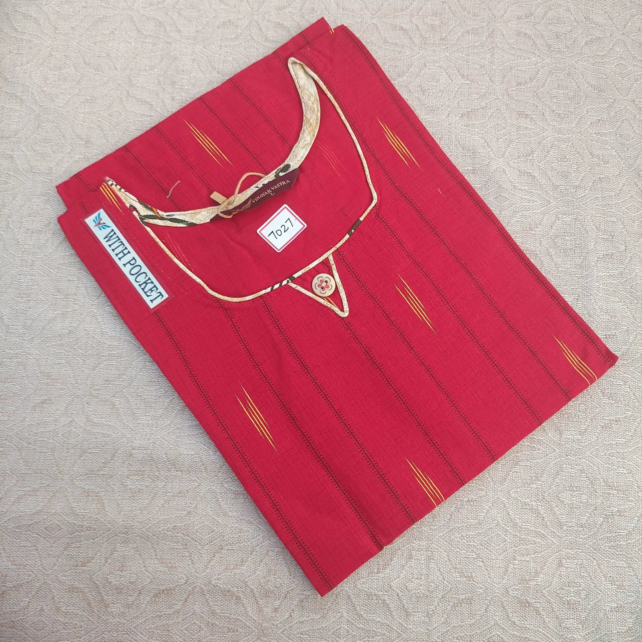Women's Boat Neck Red Printed Kurti with Side Pocket Main image