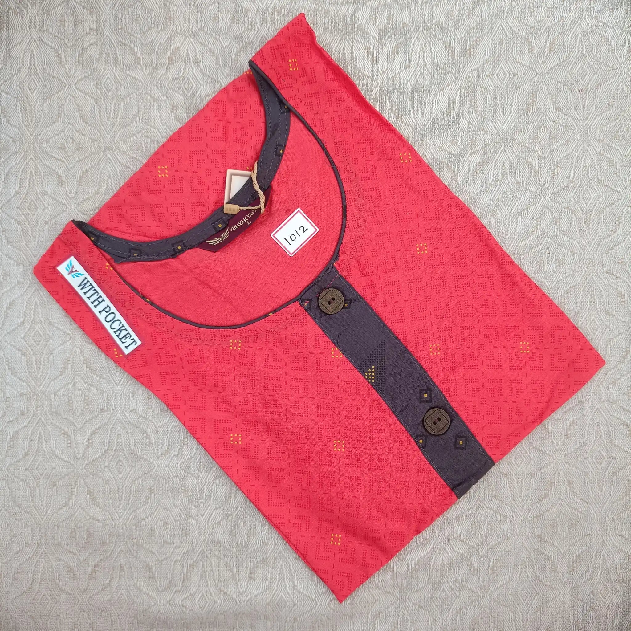 Women's U Neck Pinkish Red Printed Kurti with Side Pocket Main image