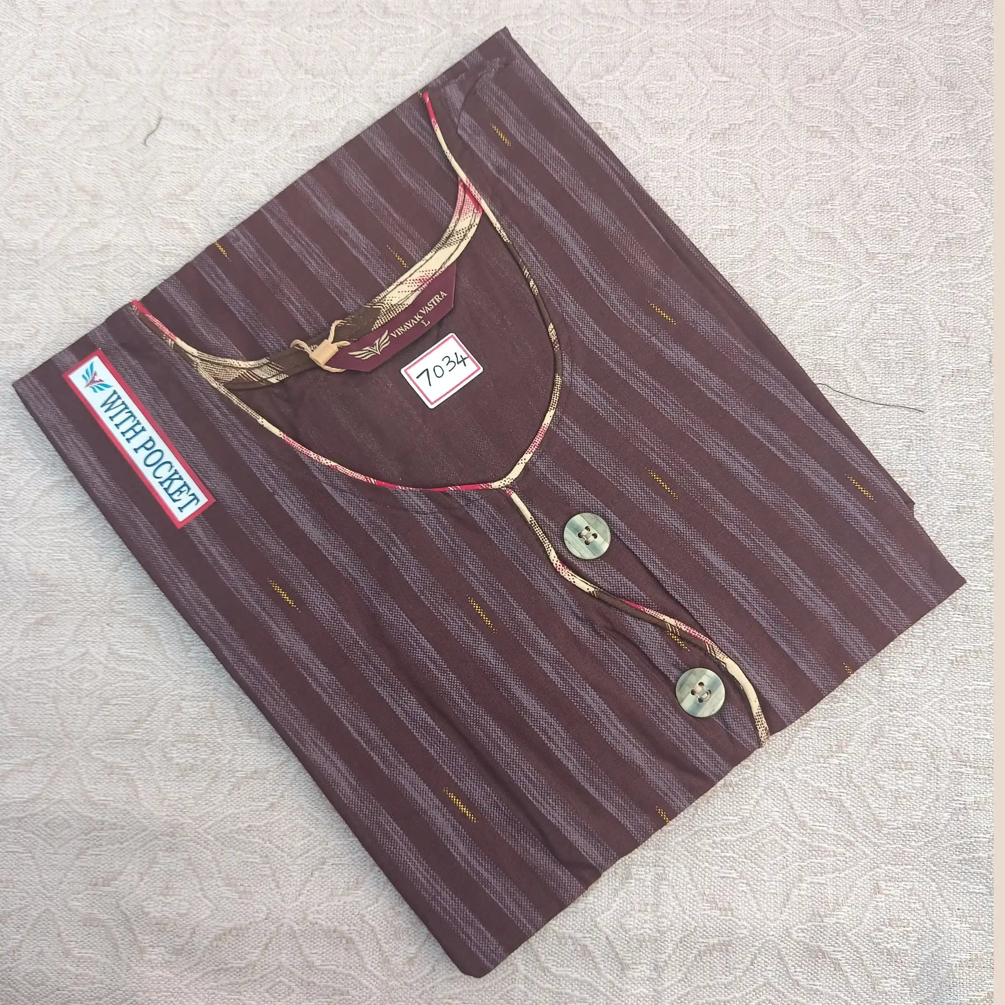 Women's U Neck Purplish Brown Printed Kurti with Side Pocket Main image