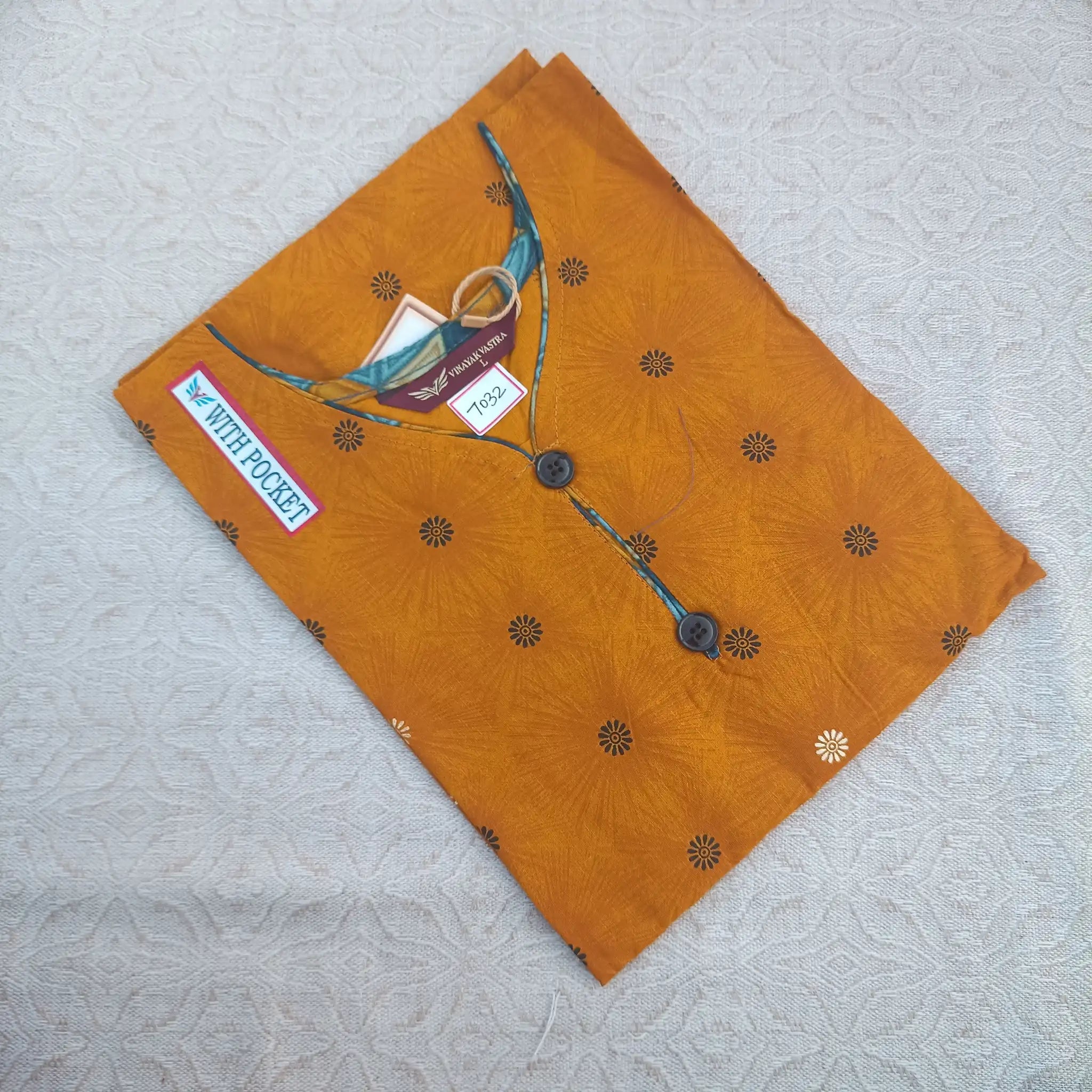 Women's V Neck Brownish Orange Printed Kurti with Side Pocket Main image