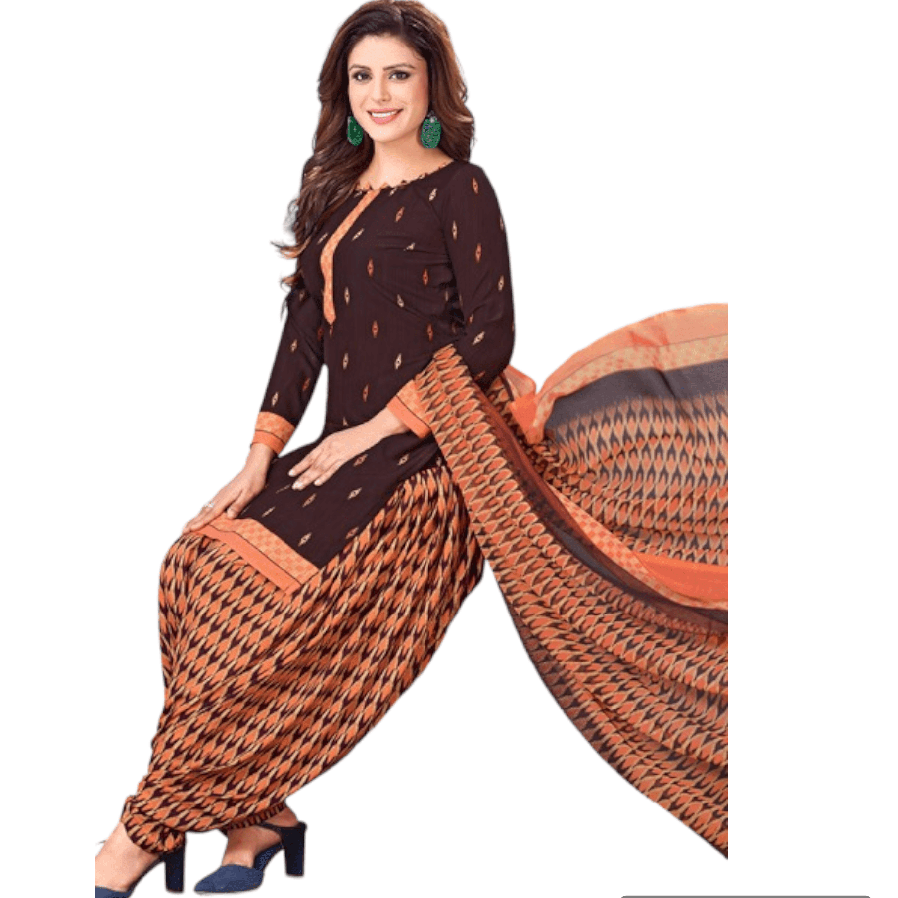 Woody Brown Churidar Top with Ikkat design Patiala: Order Now at Bavis Clothing Main image