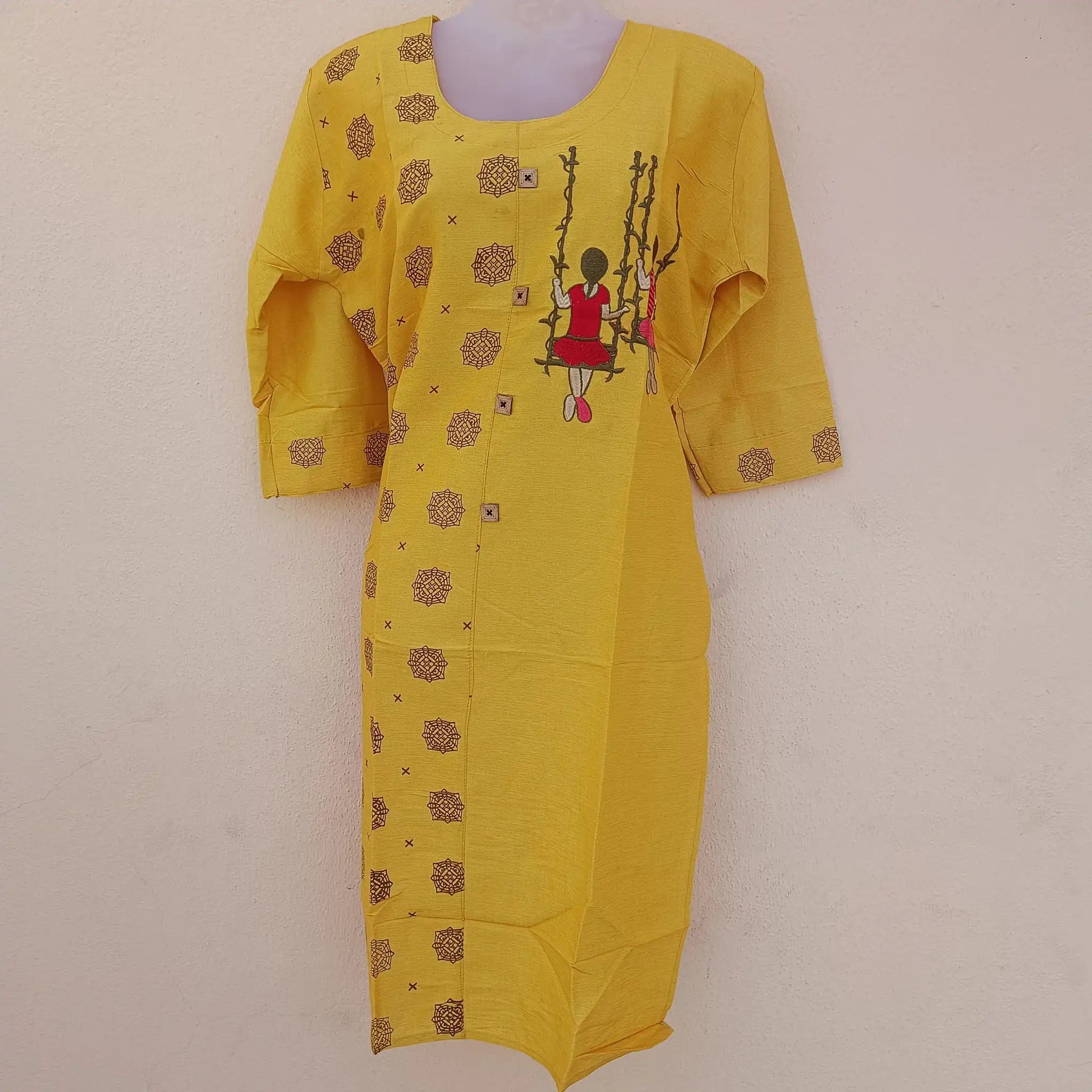 Woman glowing vibrantly in a sunshine yellow straight cut two-tone kurta Main image